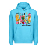Ocean Blue teacher life pencils Premium Hoodie - MaliasSmallBusiness