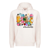 Pale Pink teacher life pencils Premium Hoodie - MaliasSmallBusiness