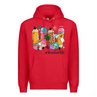 Red teacher life pencils Premium Hoodie - MaliasSmallBusiness