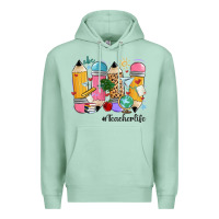 Seafoam teacher life pencils Premium Hoodie - MaliasSmallBusiness
