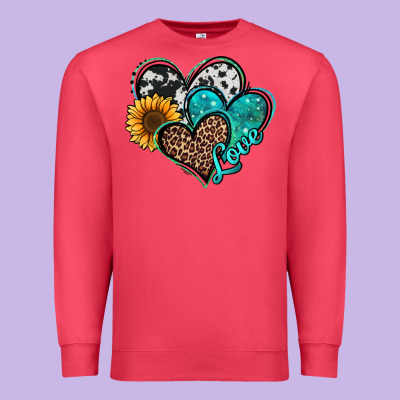 Turquoise Sunflower Hearts Premium Sweatshirt Designed By Jasminsmagicworld