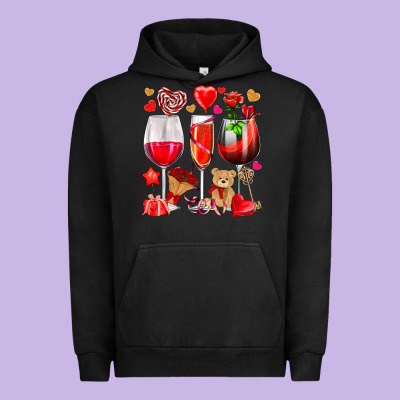 Valentines Day Wine Glasses Urban Hoodie Designed By Nancycooperartshop