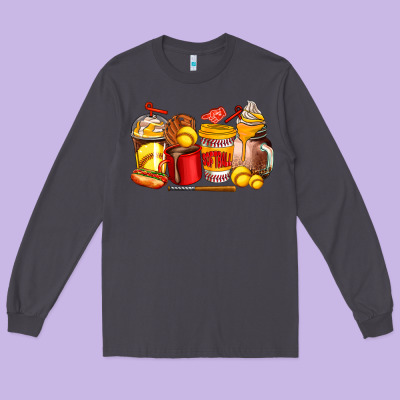 Softball Coffee Cups Long Sleeve Tee Designed By Adodesignshop