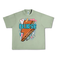 Oil Green nurse lightning bolt Urban Heavy Tee - MaliasSmallBusiness