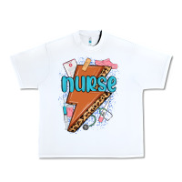 White nurse lightning bolt Urban Heavy Tee - MaliasSmallBusiness