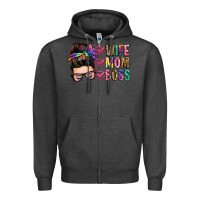 Charcoal Heather wife mom boss messy bun Zipper Hoodie - Zillion Design Studio