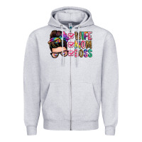 Heather Grey wife mom boss messy bun Zipper Hoodie - Zillion Design Studio