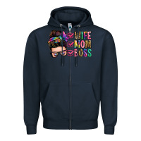 Navy wife mom boss messy bun Zipper Hoodie - Zillion Design Studio