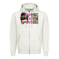 Oatmeal Heather wife mom boss messy bun Zipper Hoodie - Zillion Design Studio
