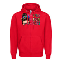 Red wife mom boss messy bun Zipper Hoodie - Zillion Design Studio