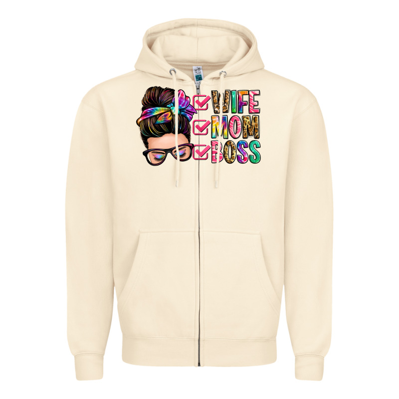 Wife Mom Boss Messy Bun Zipper Hoodie by Zillion Design Studio | Teevron