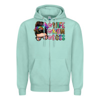 Seafoam wife mom boss messy bun Zipper Hoodie - Zillion Design Studio