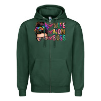 Sports Green wife mom boss messy bun Zipper Hoodie - Zillion Design Studio