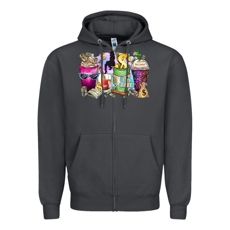 Boss Babe Coffee Cups Zipper Hoodie by Zillion Design Studio | Teevron