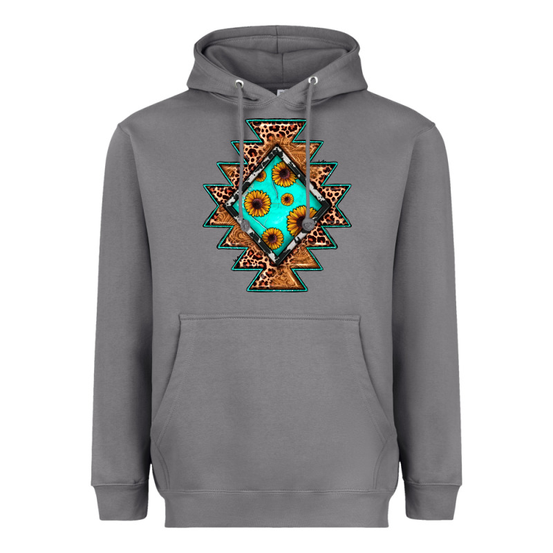 Aztec Leopard Turquoise Sunflower Heavyweight Hoodie by JahusDesignShop | Teevron