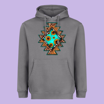 Aztec Leopard Turquoise Sunflower Heavyweight Hoodie Designed By Jahusdesignshop