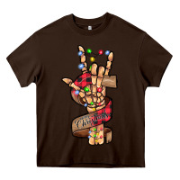 Chocolate Brown merry christmas skeleton hand Heavy Core Tee - CowhideDigitalArt