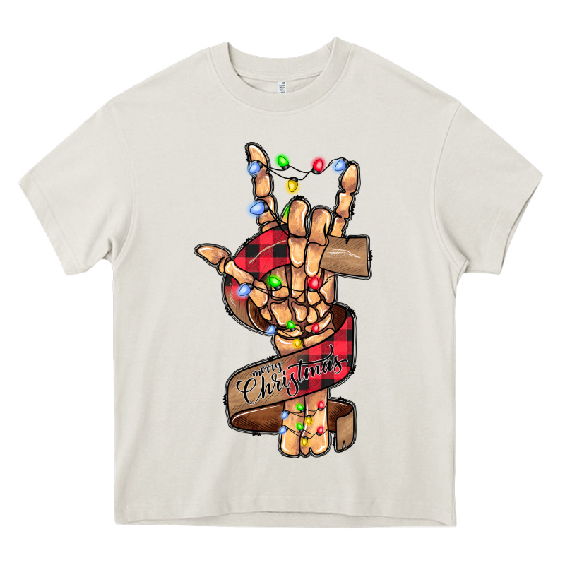Merry Christmas Skeleton Hand Heavy Core Tee by CowhideDigitalArt | Teevron