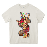 Cream merry christmas skeleton hand Heavy Core Tee - CowhideDigitalArt