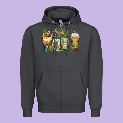 Highly Caffeinated Coffee Cups Zipper Hoodie Designed By Zillion Design Studio