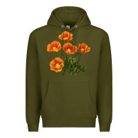 Army Green California Poppy Flower Premium Hoodie - RanaPortraitStore