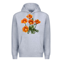 Heather Grey California Poppy Flower Premium Hoodie - RanaPortraitStore