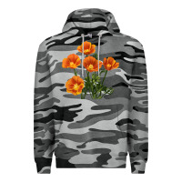 Slate Camo California Poppy Flower Premium Hoodie - RanaPortraitStore