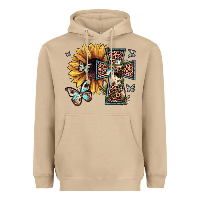 Leopard Cross Sunflower Butterfly Heavyweight Hoodie by JahusDesignShop | Teevron