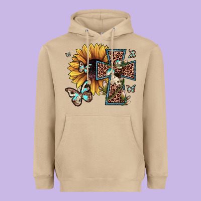 Leopard Cross Sunflower Butterfly Heavyweight Hoodie Designed By Jahusdesignshop