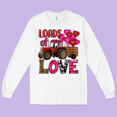 Long Sleeve Tee valentine's day loads of love tractor with pin heart balloons