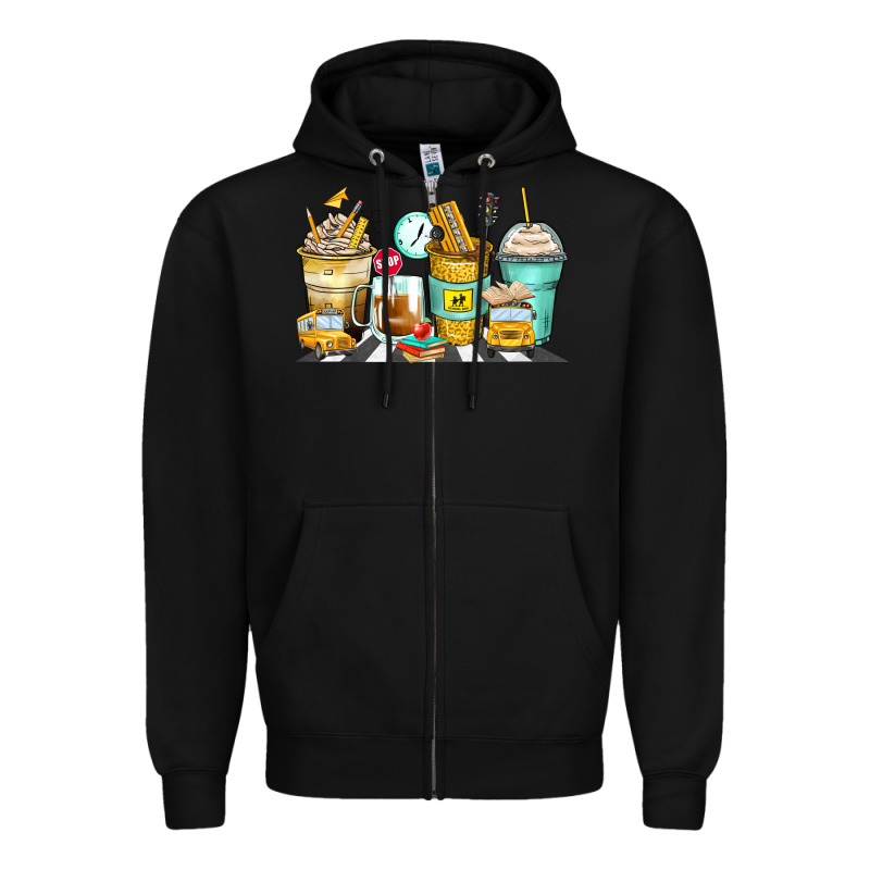 School Bus Coffee Cups Zipper Hoodie by Zillion Design Studio | Teevron