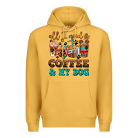 Mustard all i need is coffee and my dog Premium Hoodie - AdoDesignShop