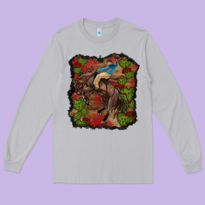 Long Sleeve Tee valentine's day cowboy cactus rose