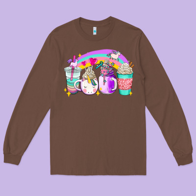 Unicorn Coffee Cups Long Sleeve Tee Designed By Adodesignshop