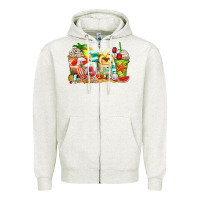 Oatmeal Heather summer vibes coffee cups Zipper Hoodie - Zillion Design Studio