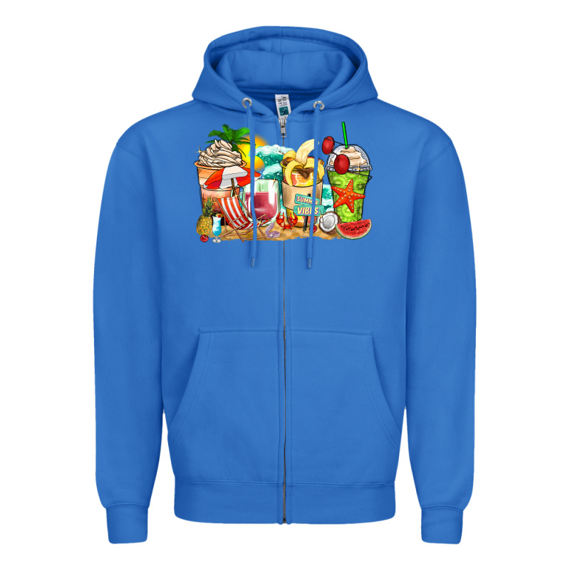 Summer Vibes Coffee Cups Zipper Hoodie by Zillion Design Studio | Teevron