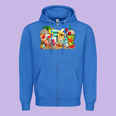 Summer Vibes Coffee Cups Zipper Hoodie Designed By Zillion Design Studio