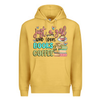 Antique Gold just a girl who loves books and coffee Premium Hoodie - MaliasSmallBusiness