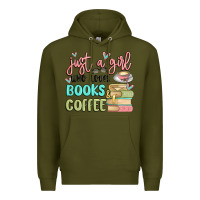 Army Green just a girl who loves books and coffee Premium Hoodie - MaliasSmallBusiness