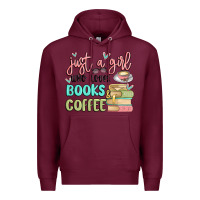 Burgundy just a girl who loves books and coffee Premium Hoodie - MaliasSmallBusiness