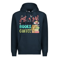 Navy just a girl who loves books and coffee Premium Hoodie - MaliasSmallBusiness