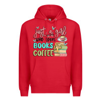 Red just a girl who loves books and coffee Premium Hoodie - MaliasSmallBusiness