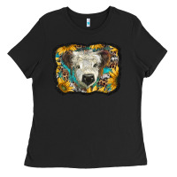 Black white scottish calf with sunflowers western  background Ladies Tee - BarkalooDesign