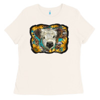 Bone white scottish calf with sunflowers western  background Ladies Tee - BarkalooDesign