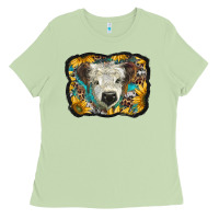 Matcha white scottish calf with sunflowers western  background Ladies Tee - BarkalooDesign