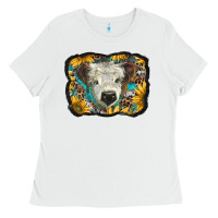 White white scottish calf with sunflowers western  background Ladies Tee - BarkalooDesign