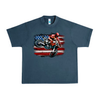 Midnight Navy dirt bike american flag Urban Heavy Tee - MaliasSmallBusiness