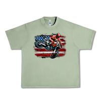 Oil Green dirt bike american flag Urban Heavy Tee - MaliasSmallBusiness