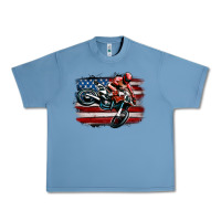 Pebble Blue dirt bike american flag Urban Heavy Tee - MaliasSmallBusiness
