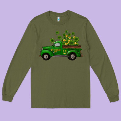 Long Sleeve Tee st patricks truck shamrock horseshoe gold